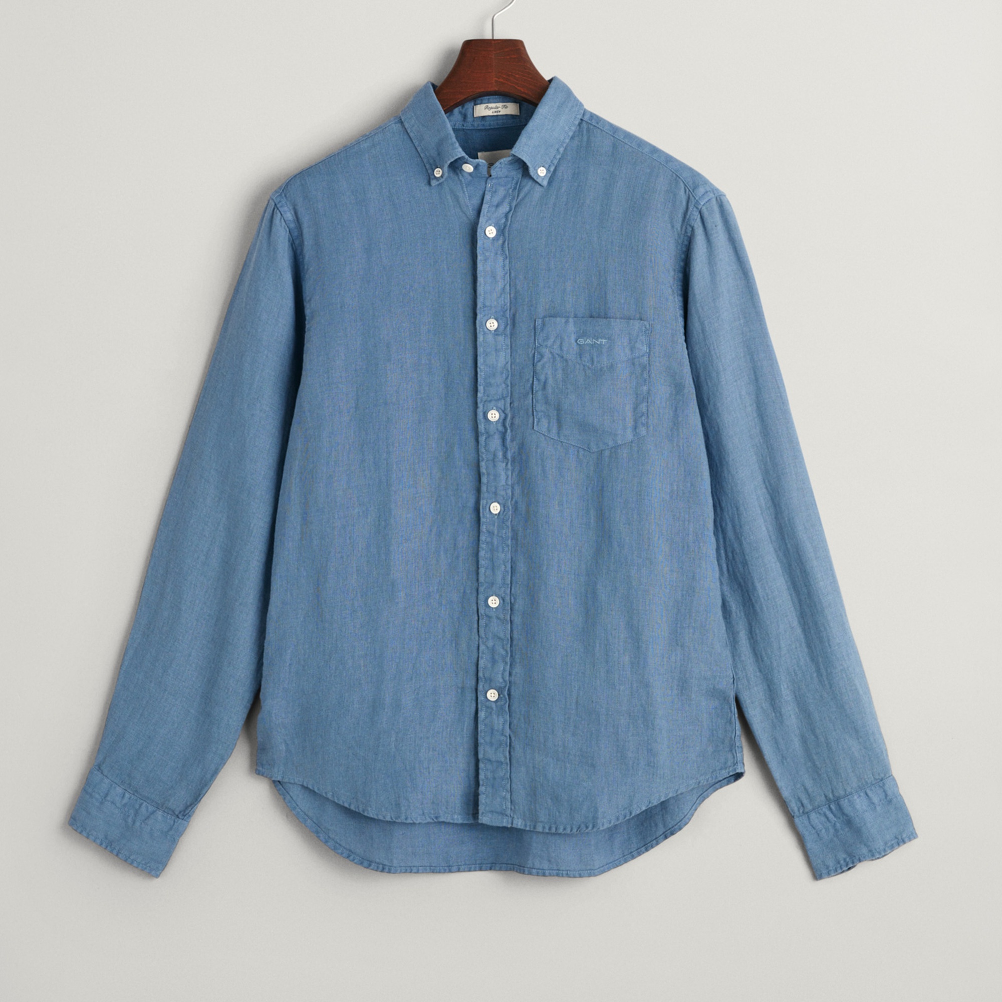 GANT Erkek Mavi Regular Fit Düğmeli Yaka Keten Gömlek