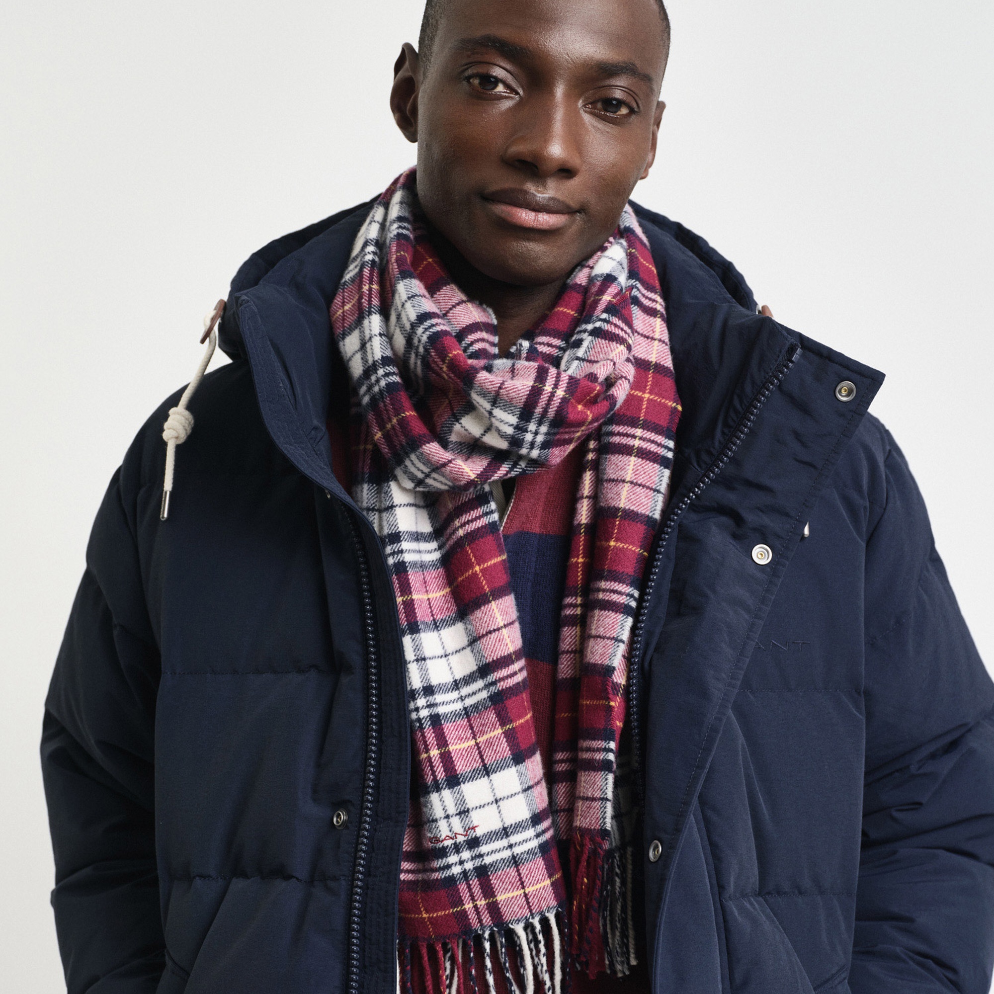 GANT Unisex Bordo Kareli Yün Atkı