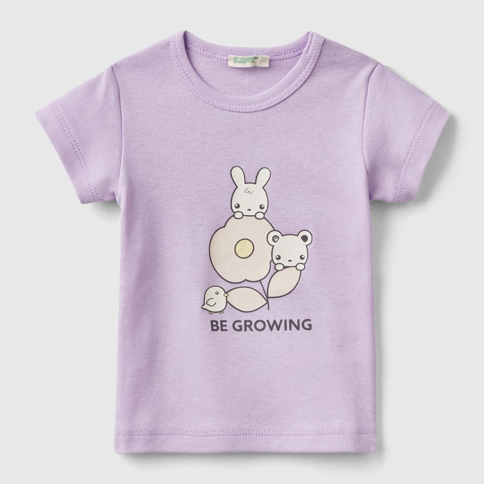 Bebek Lila Önü Grafik Baskılı Omzu Çıtçıtlı Bisiklet Yaka T-Shirt