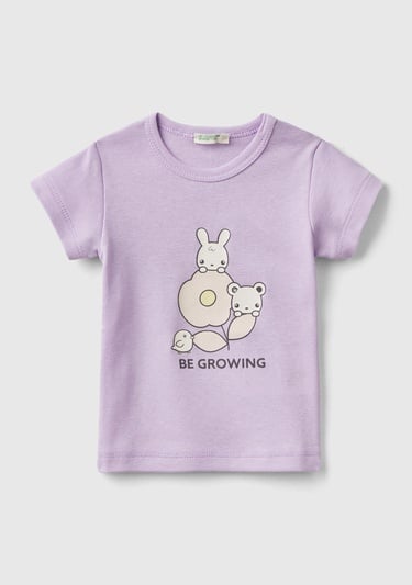  Bebek Lila Önü Grafik Baskılı Omzu Çıtçıtlı Bisiklet Yaka T-Shirt