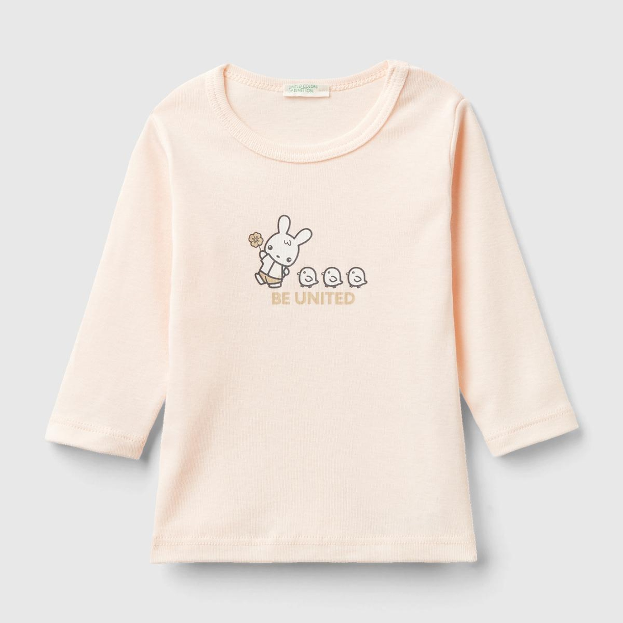 Bebek Pudra Grafik Baskılı Omzu Çıtçıtlı Bisiklet Yaka Uzun Kollu T-Shirt