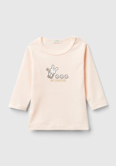  Bebek Pudra Grafik Baskılı Omzu Çıtçıtlı Bisiklet Yaka Uzun Kollu T-Shirt