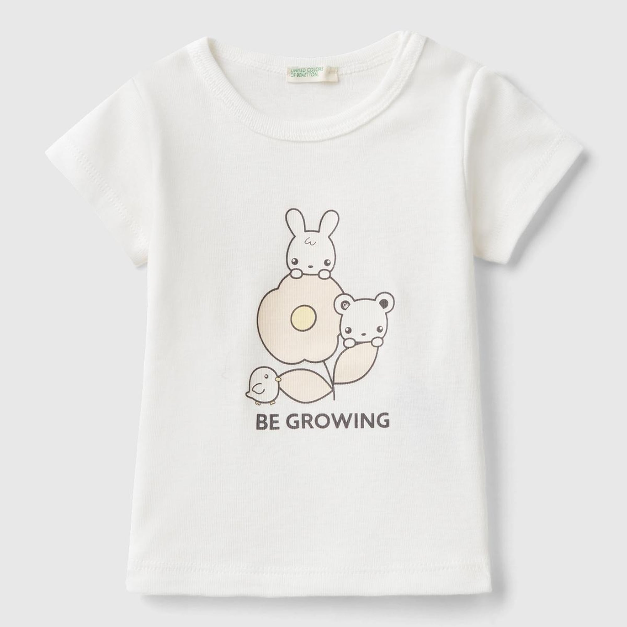 Bebek Krem Önü Grafik Baskılı Omzu Çıtçıtlı Bisiklet Yaka T-Shirt