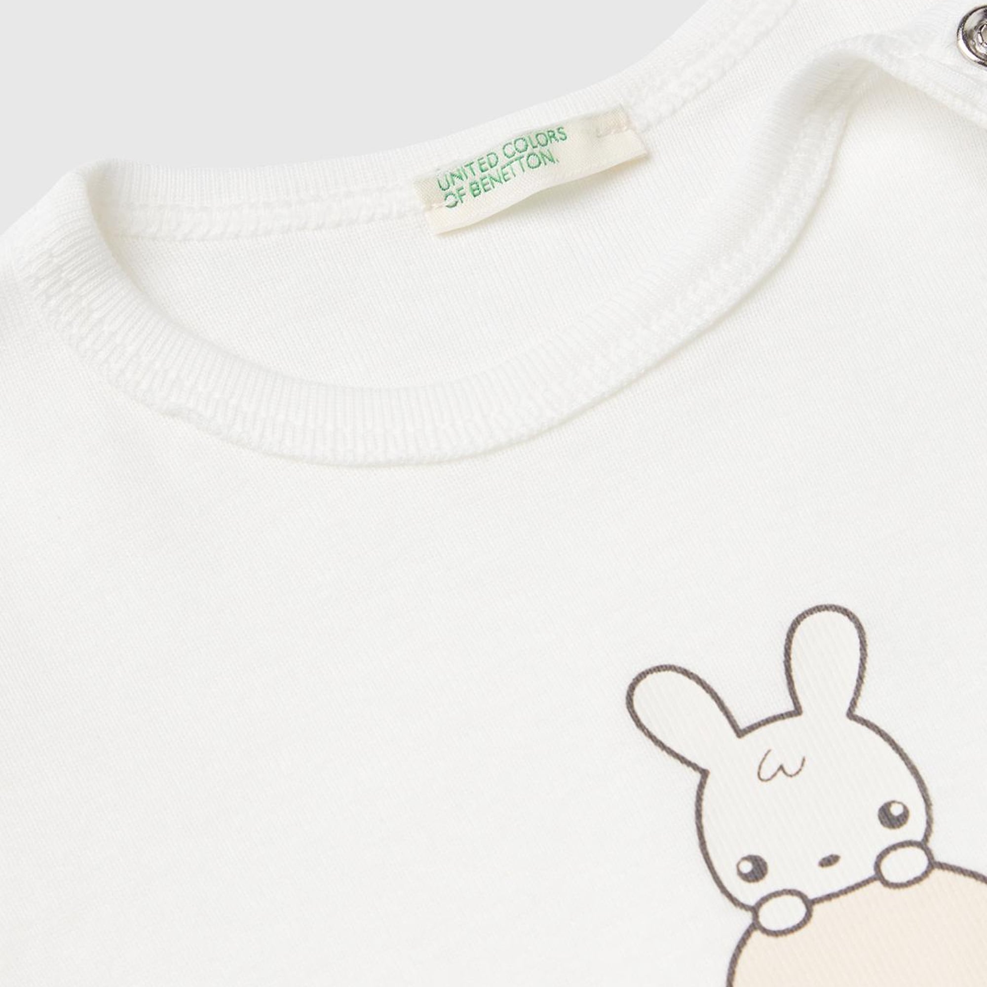 Bebek Krem Önü Grafik Baskılı Omzu Çıtçıtlı Bisiklet Yaka T-Shirt