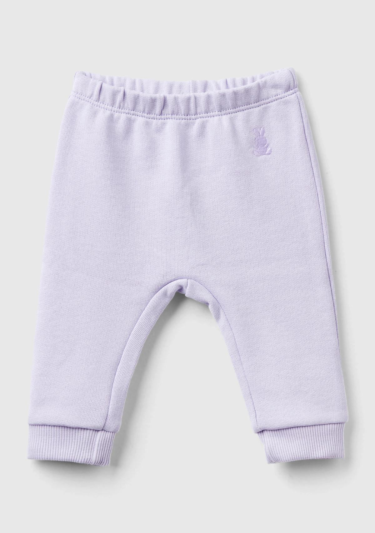  Bebek Lila Önü Tavşan Logosu İşlemeli Beli Büzgülü Polar Pantolon