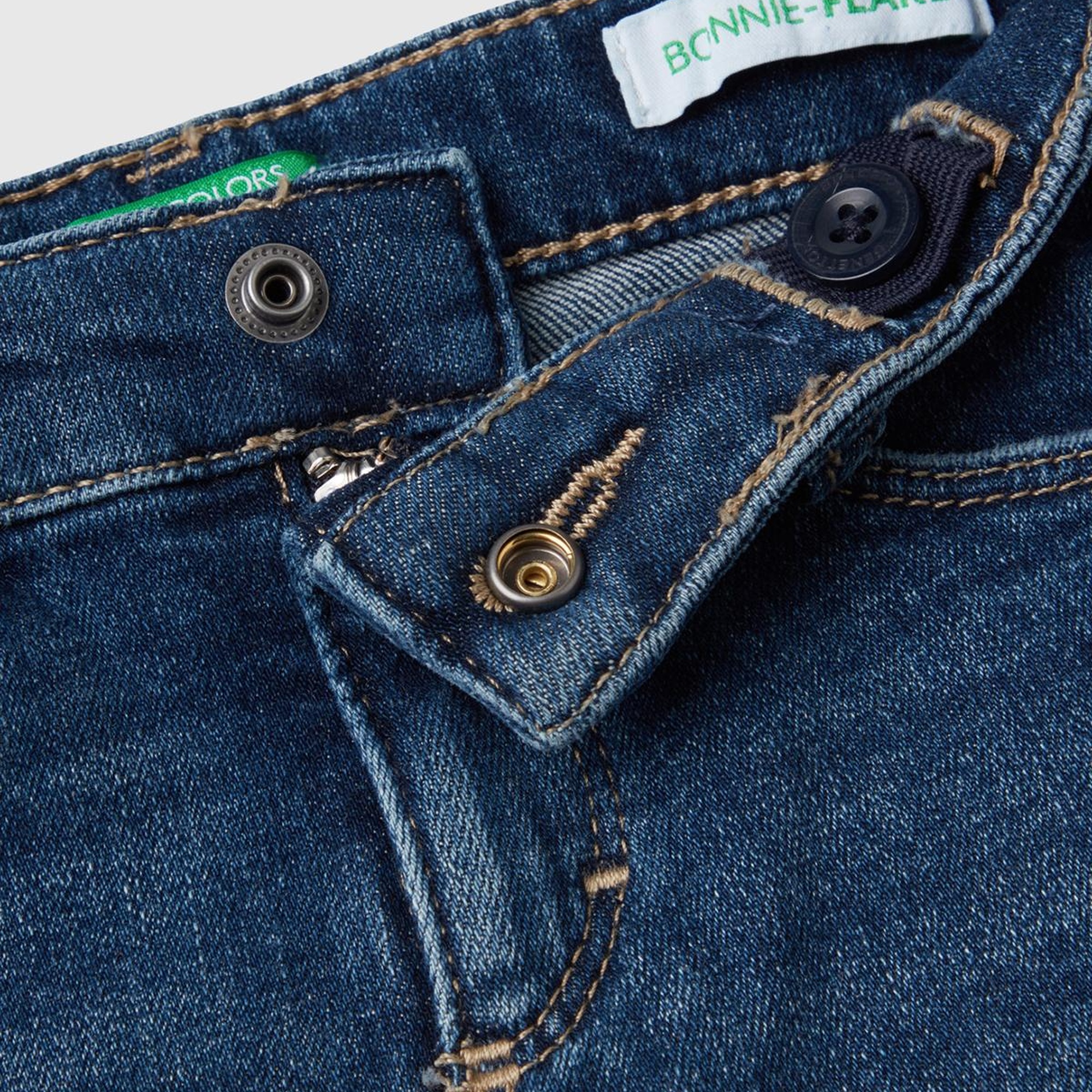 Kız Çocuk Lacivert Streç Kumaşlı Arkası Logo İşlemeli 5 Cepli Denim Pantolon