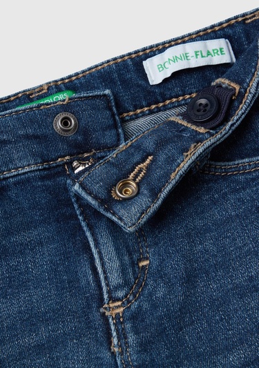  Kız Çocuk Lacivert Streç Kumaşlı Arkası Logo İşlemeli 5 Cepli Denim Pantolon