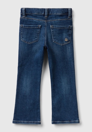  Kız Çocuk Lacivert Streç Kumaşlı Arkası Logo İşlemeli 5 Cepli Denim Pantolon