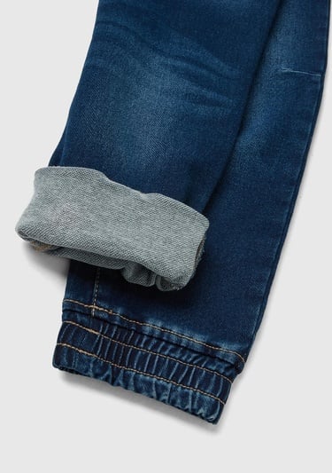  Erkek Çocuk Lacivert Arkada Logo İşlemeli Beli Büzgülü Denim Jogger Pantolon