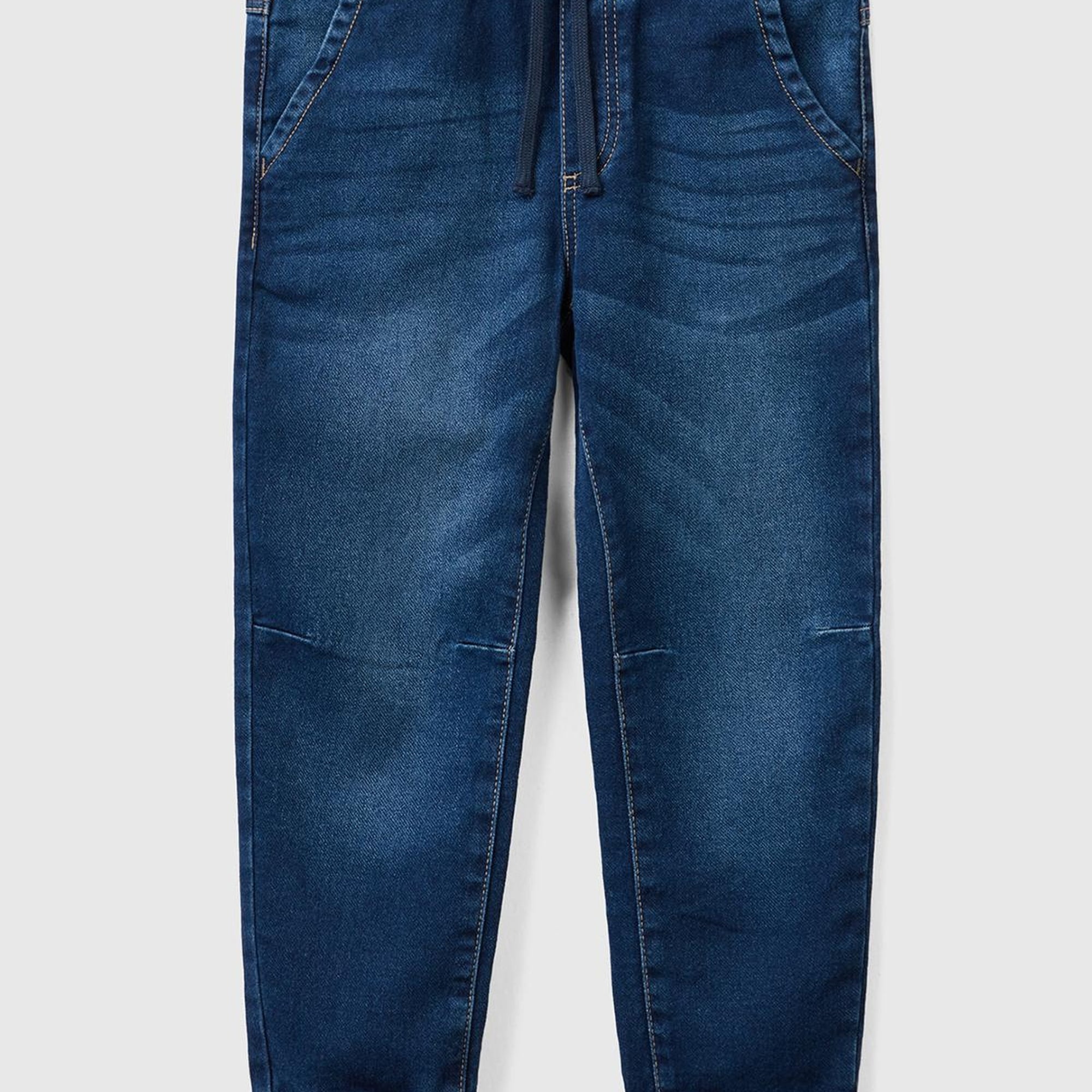 Erkek Çocuk Lacivert Arkada Logo İşlemeli Beli Büzgülü Denim Jogger Pantolon