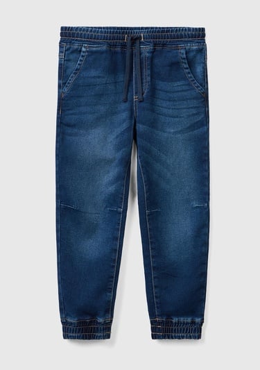  Erkek Çocuk Lacivert Arkada Logo İşlemeli Beli Büzgülü Denim Jogger Pantolon