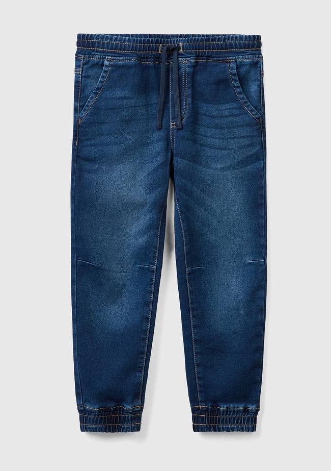  Erkek Çocuk Lacivert Arkada Logo İşlemeli Beli Büzgülü Denim Jogger Pantolon