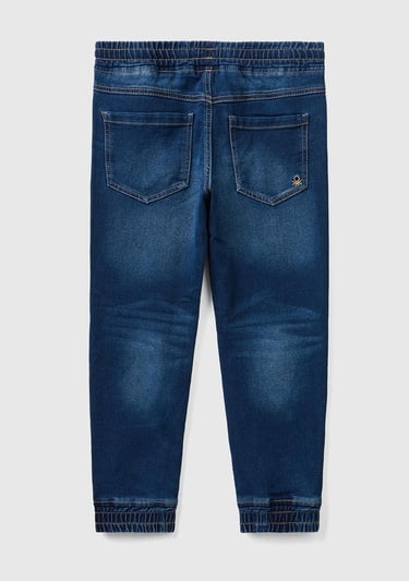  Erkek Çocuk Lacivert Arkada Logo İşlemeli Beli Büzgülü Denim Jogger Pantolon