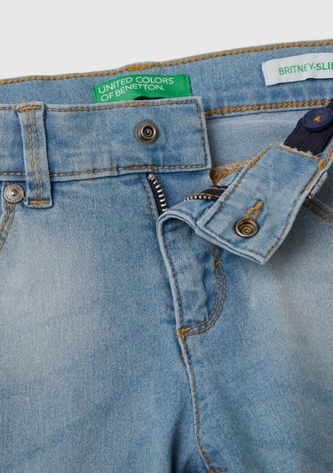  Kız Çocuk Açık Denim Yıkamalı Stretch Jean Pantolon