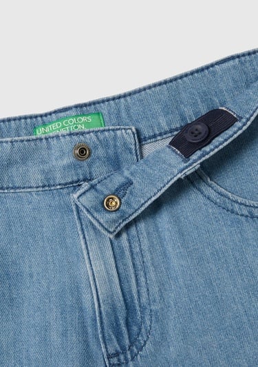  Kız Çocuk Mavi Kemer Delikli Biye Cep Detaylı Mini Kloş Etek