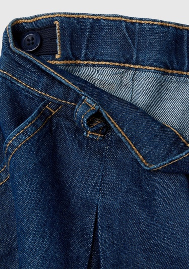  Kız Çocuk Lacivert Kemer Delikli Pileli Mini Denim Etek