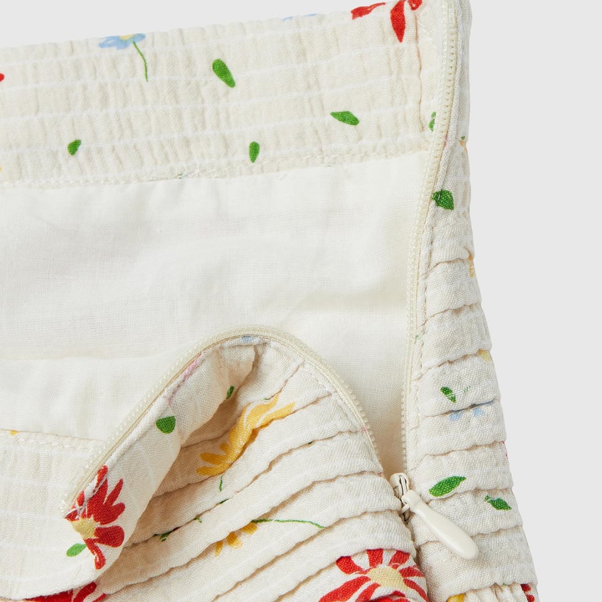 Kız Çocuk Krem Mix Yandan Fermuarlı Tamamı Desenli Mini Kloş Etek