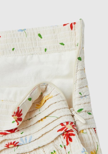  Kız Çocuk Krem Mix Yandan Fermuarlı Tamamı Desenli Mini Kloş Etek