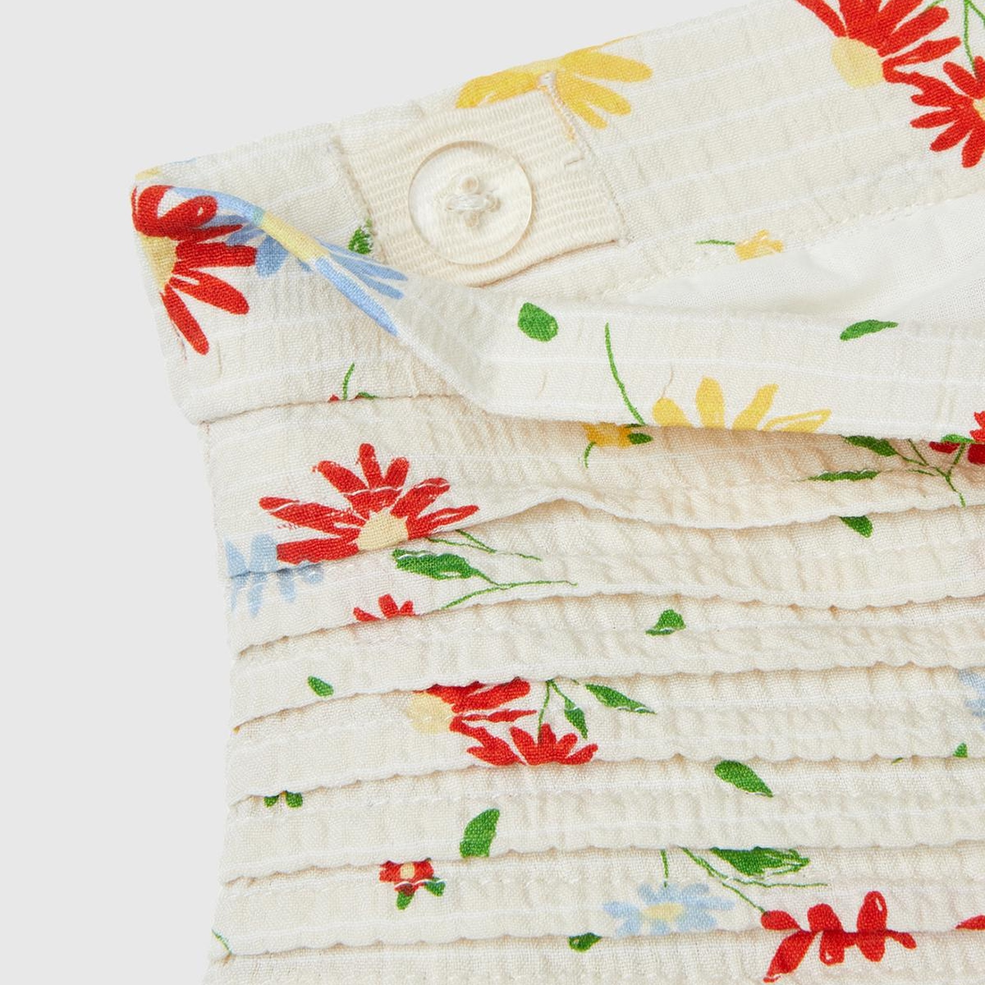 Kız Çocuk Krem Mix Yandan Fermuarlı Tamamı Desenli Mini Kloş Etek