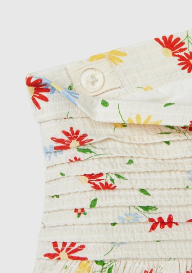  Kız Çocuk Krem Mix Yandan Fermuarlı Tamamı Desenli Mini Kloş Etek