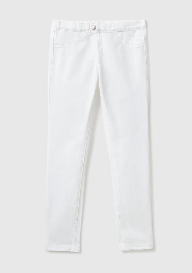  Kız Çocuk Beyaz Arkası Logo İşlemeli Biyeli Cep Detaylı Streç Denim Pantolon