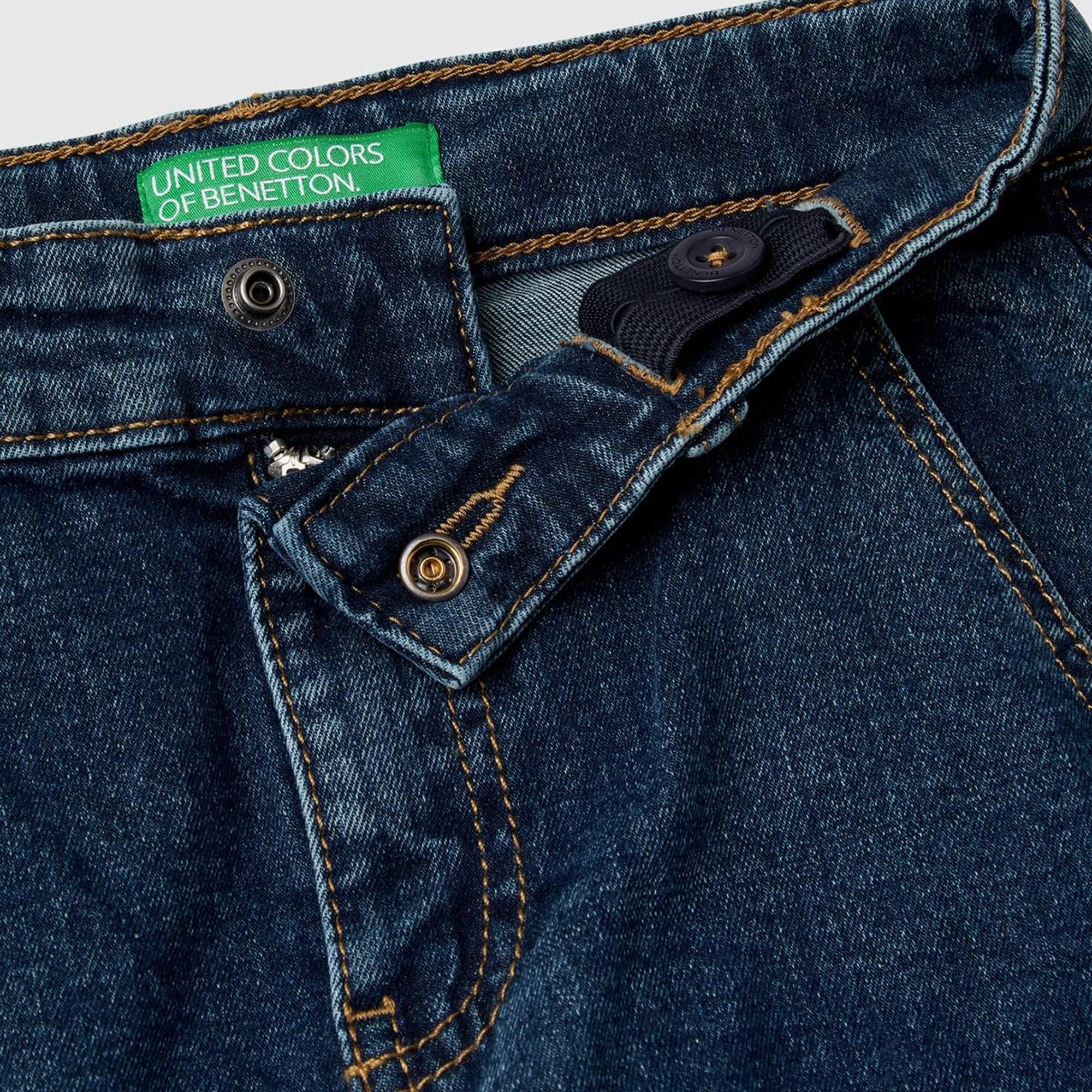 Erkek Çocuk Lacivert Yama Cepli Kemer Delikli Slim Fit Denim Kargo Pantolon