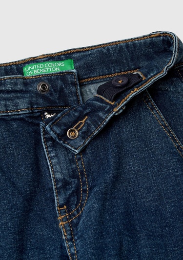  Erkek Çocuk Lacivert Yama Cepli Kemer Delikli Slim Fit Denim Kargo Pantolon