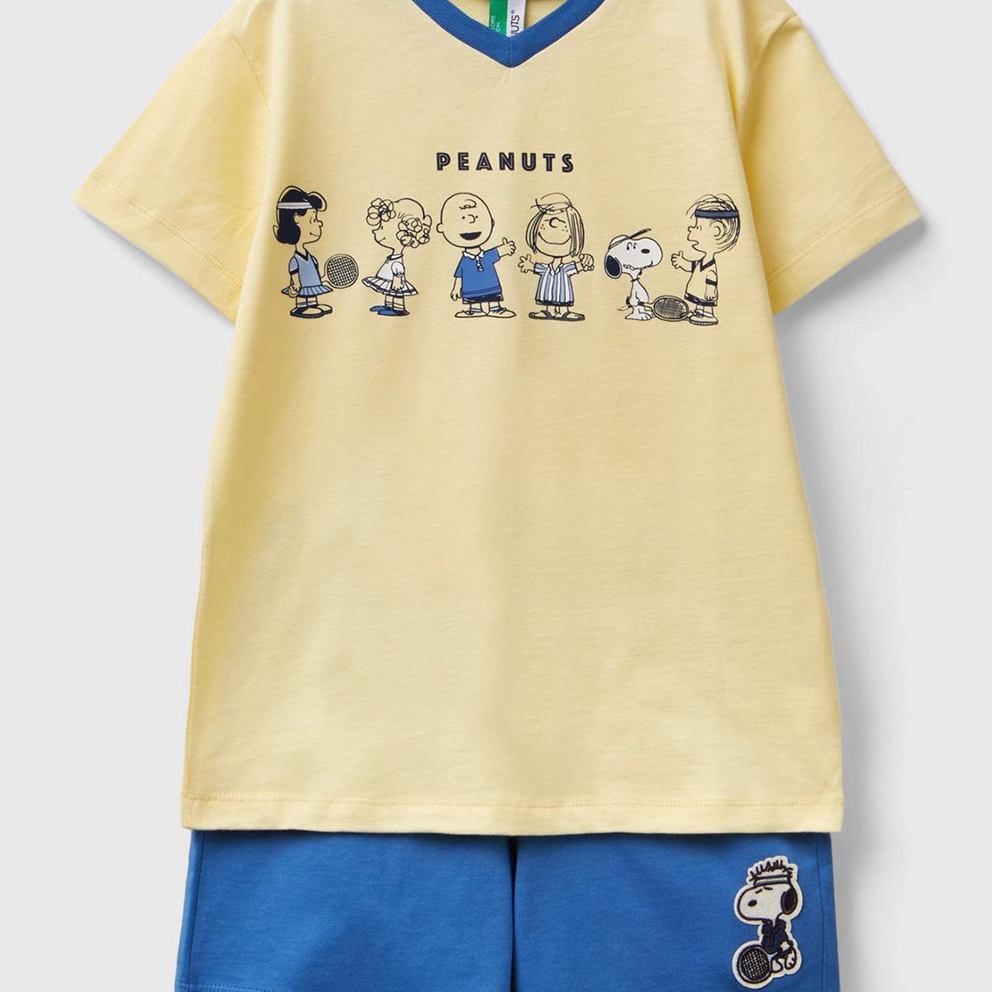 Erkek Çocuk Sarı Mix Peanuts Baskılı V Yaka Pijama Takımı