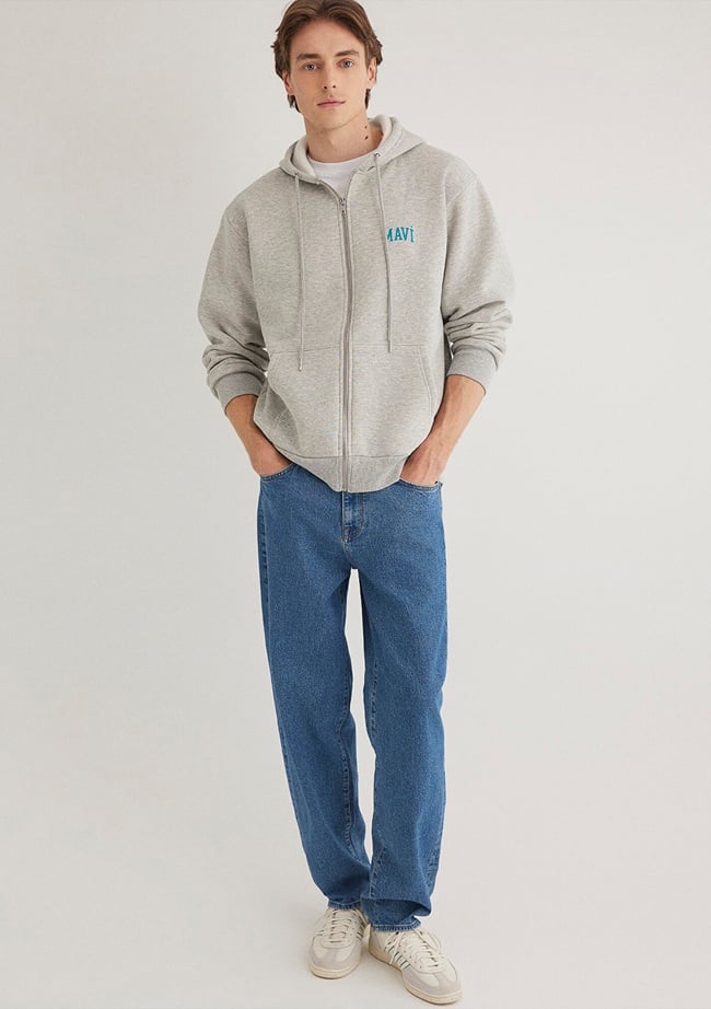  Mavi Mavi Logo Baskılı Fermuarlı Gri Sweatshirt 0611715-80196