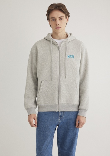  Mavi Mavi Logo Baskılı Fermuarlı Gri Sweatshirt 0611715-80196