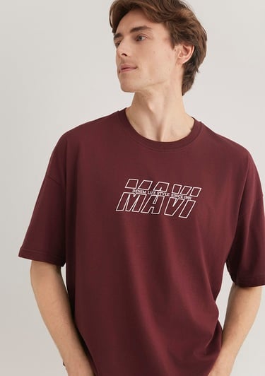  Mavi Mavi Logo Baskılı Kırmızı Tişört Oversize / Geniş Kesim 0611827-70396