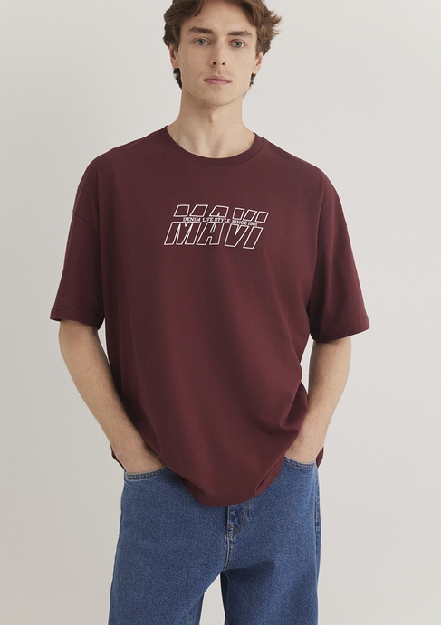  Mavi Mavi Logo Baskılı Kırmızı Tişört Oversize / Geniş Kesim 0611827-70396
