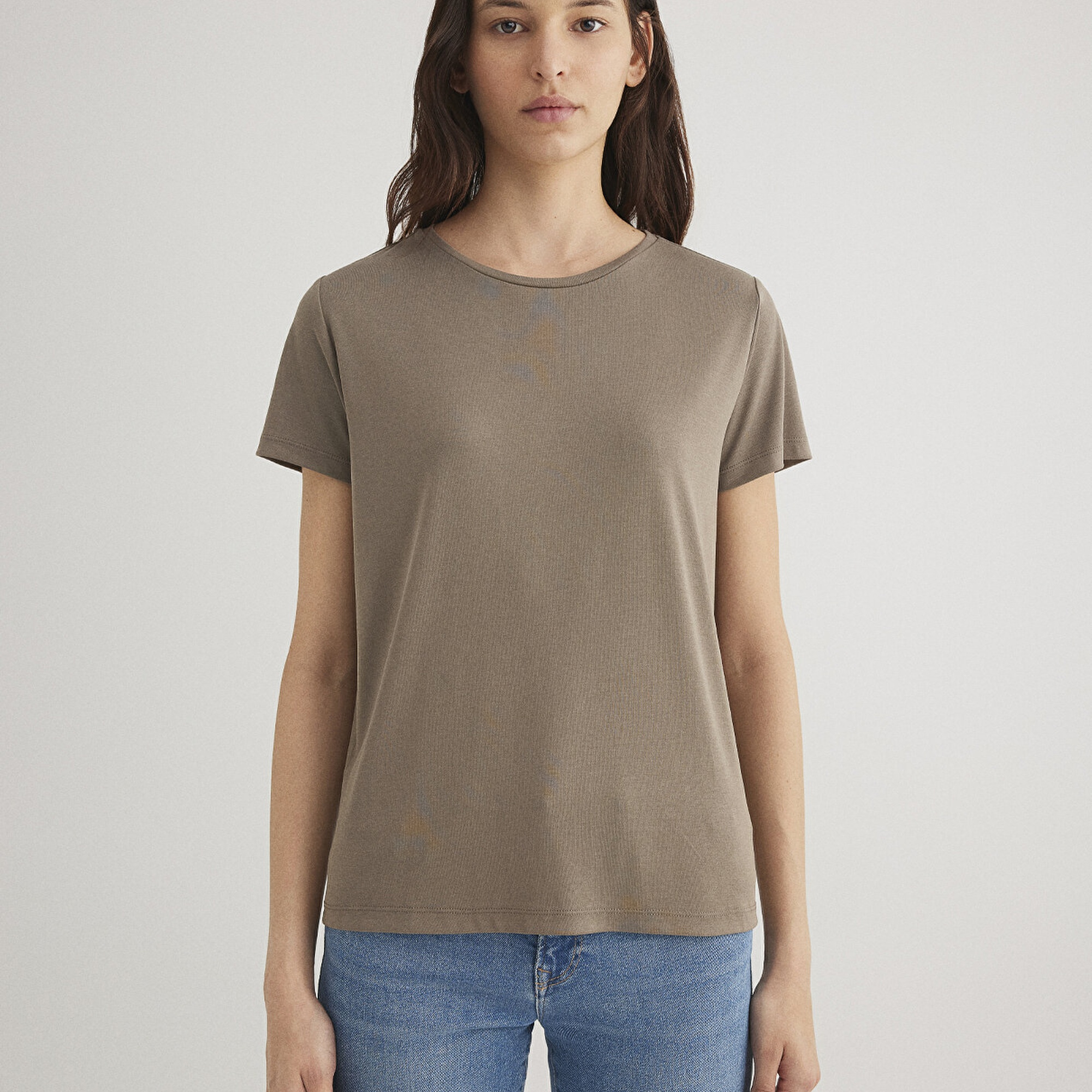 Mavi Lux Touch TENCEL TM Kahverengi Modal Tişört Regular Fit / Normal Kesim 1612693-83866