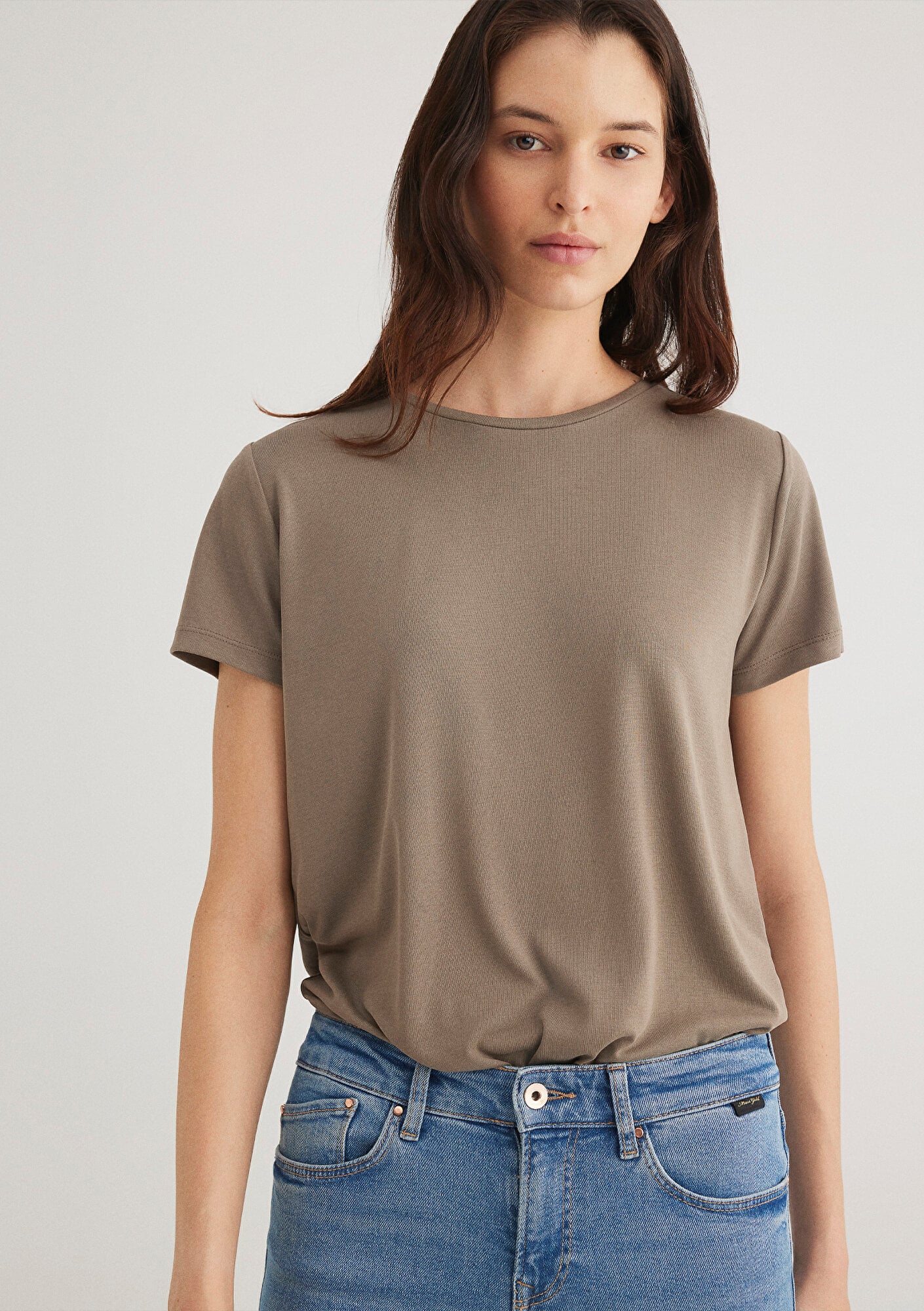  Mavi Lux Touch TENCEL TM Kahverengi Modal Tişört Regular Fit / Normal Kesim 1612693-83866