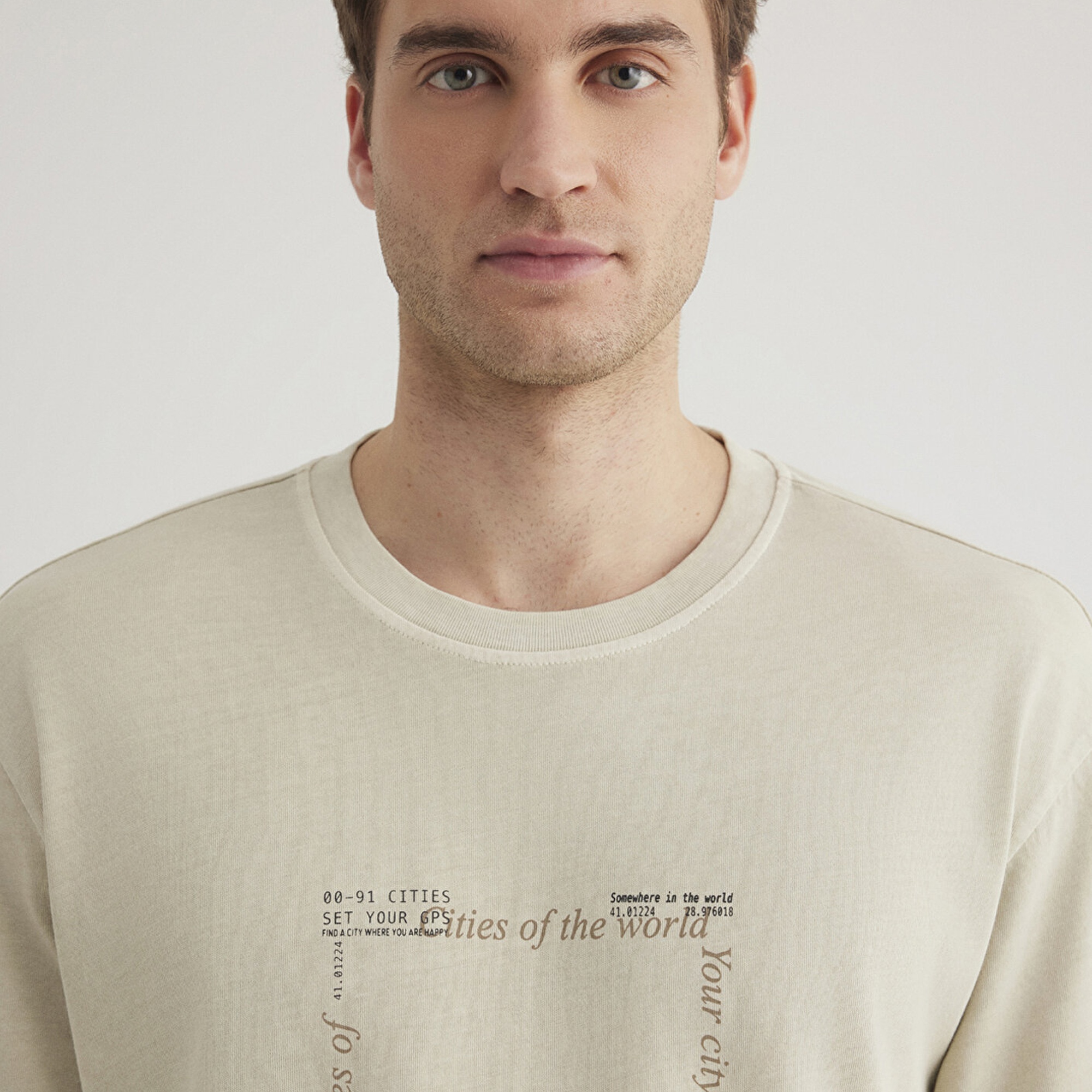 Mavi Bej Tişört Loose Fit / Bol Rahat Kesim 0612553-70322