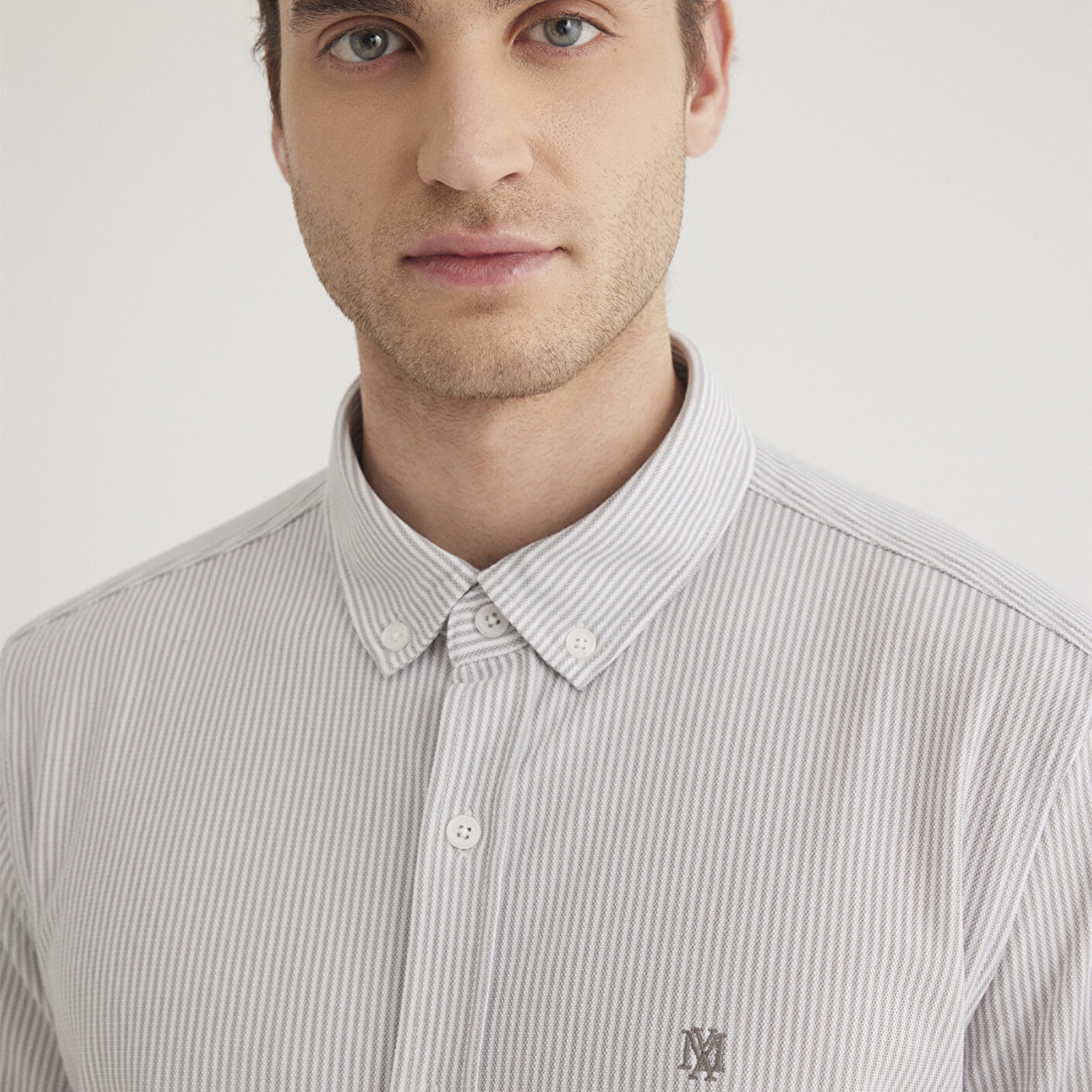 Mavi Çizgili Gri Gömlek Slim Fit / Dar Kesim 0211402-82577