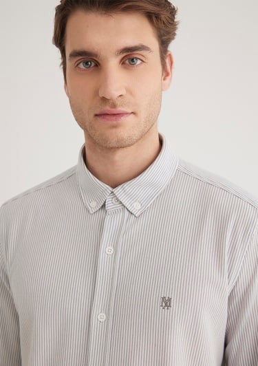  Mavi Çizgili Gri Gömlek Slim Fit / Dar Kesim 0211402-82577