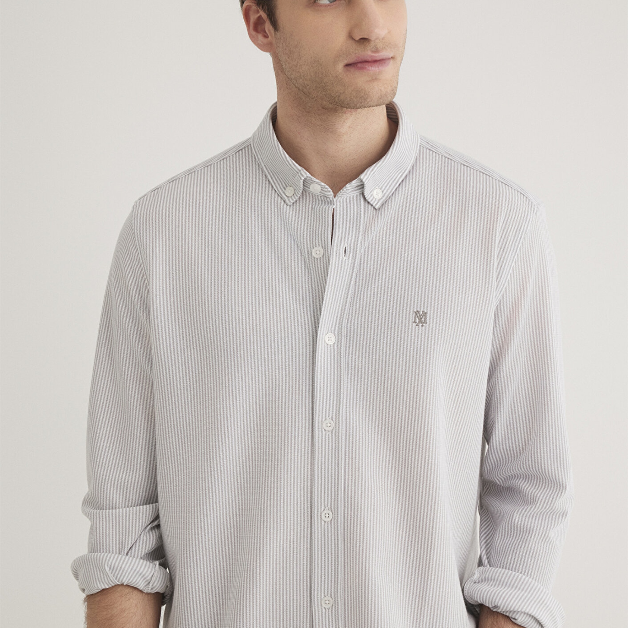 Mavi Çizgili Gri Gömlek Slim Fit / Dar Kesim 0211402-82577