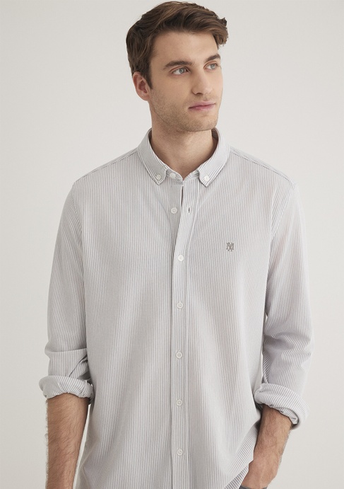  Mavi Çizgili Gri Gömlek Slim Fit / Dar Kesim 0211402-82577