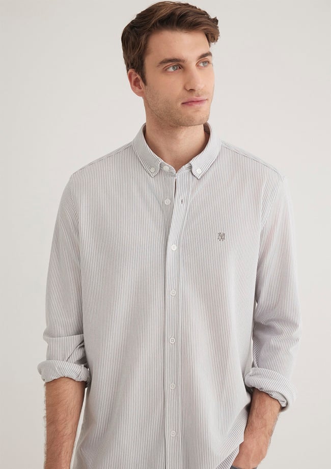 Mavi Çizgili Gri Gömlek Slim Fit / Dar Kesim 0211402-82577
