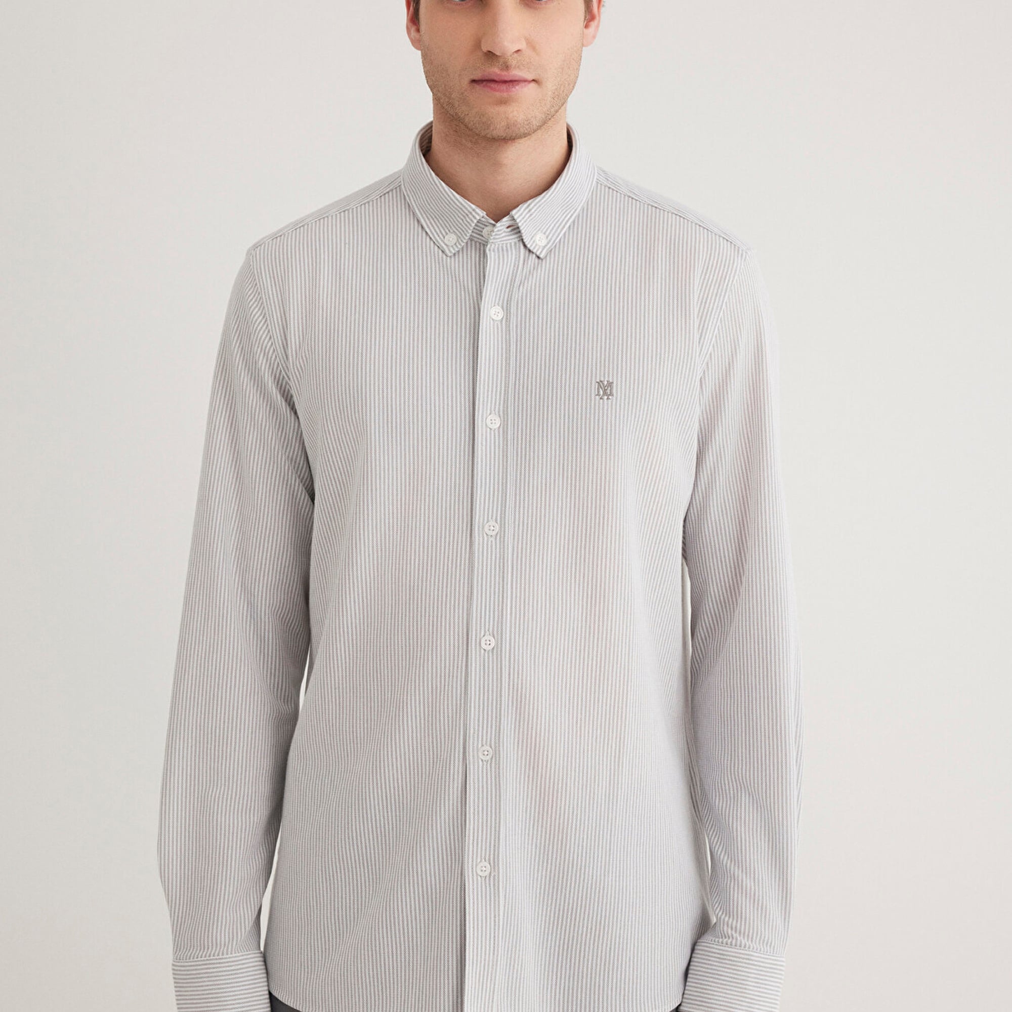 Mavi Çizgili Gri Gömlek Slim Fit / Dar Kesim 0211402-82577