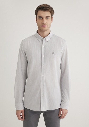  Mavi Çizgili Gri Gömlek Slim Fit / Dar Kesim 0211402-82577