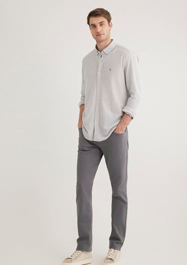  Mavi Çizgili Gri Gömlek Slim Fit / Dar Kesim 0211402-82577