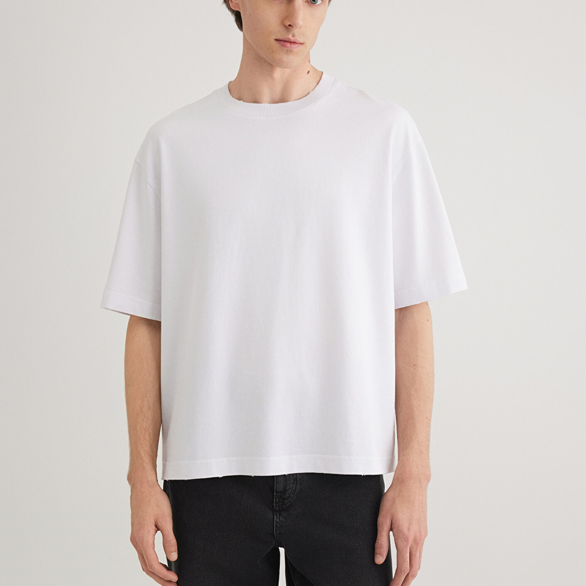 Mavi Beyaz Basic Tişört Boxy Fit 0612489-620