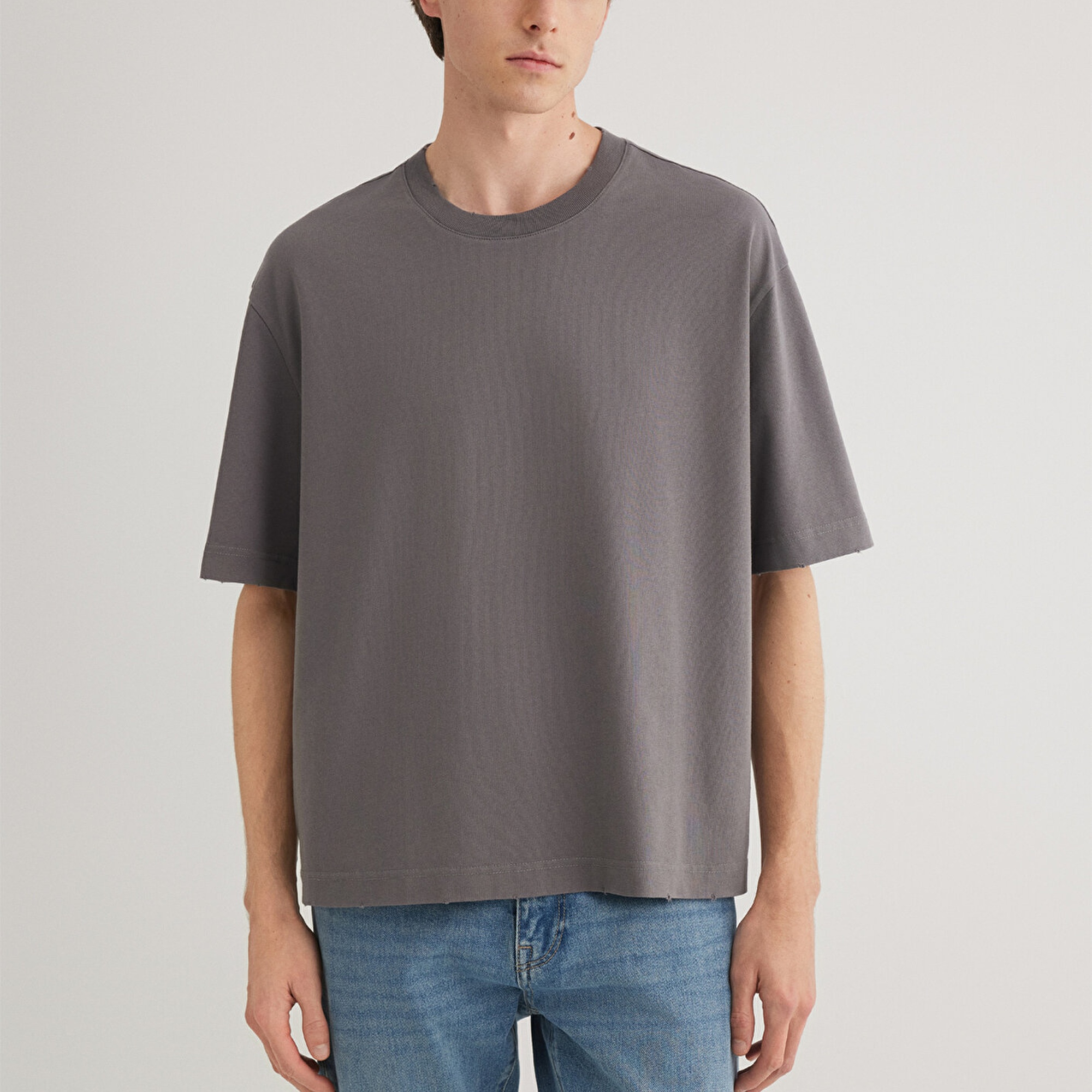 Mavi Gri Basic Tişört Boxy Fit 0612489-80020