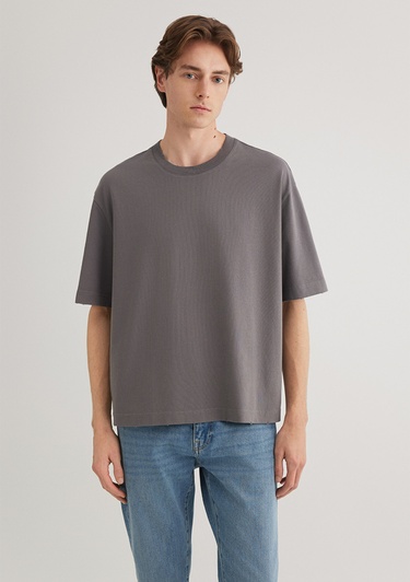  Mavi Gri Basic Tişört Boxy Fit 0612489-80020