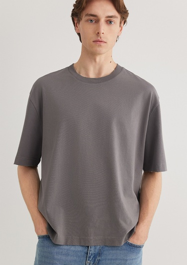  Mavi Gri Basic Tişört Boxy Fit 0612489-80020