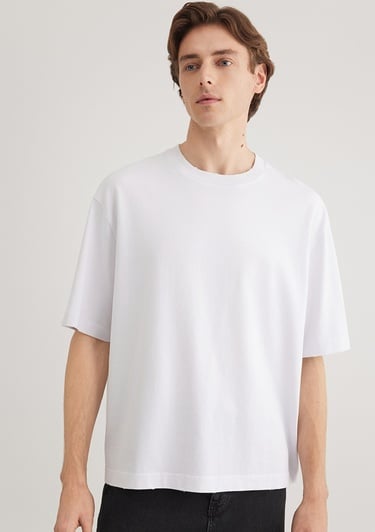  Mavi Beyaz Basic Tişört Boxy Fit 0612489-620