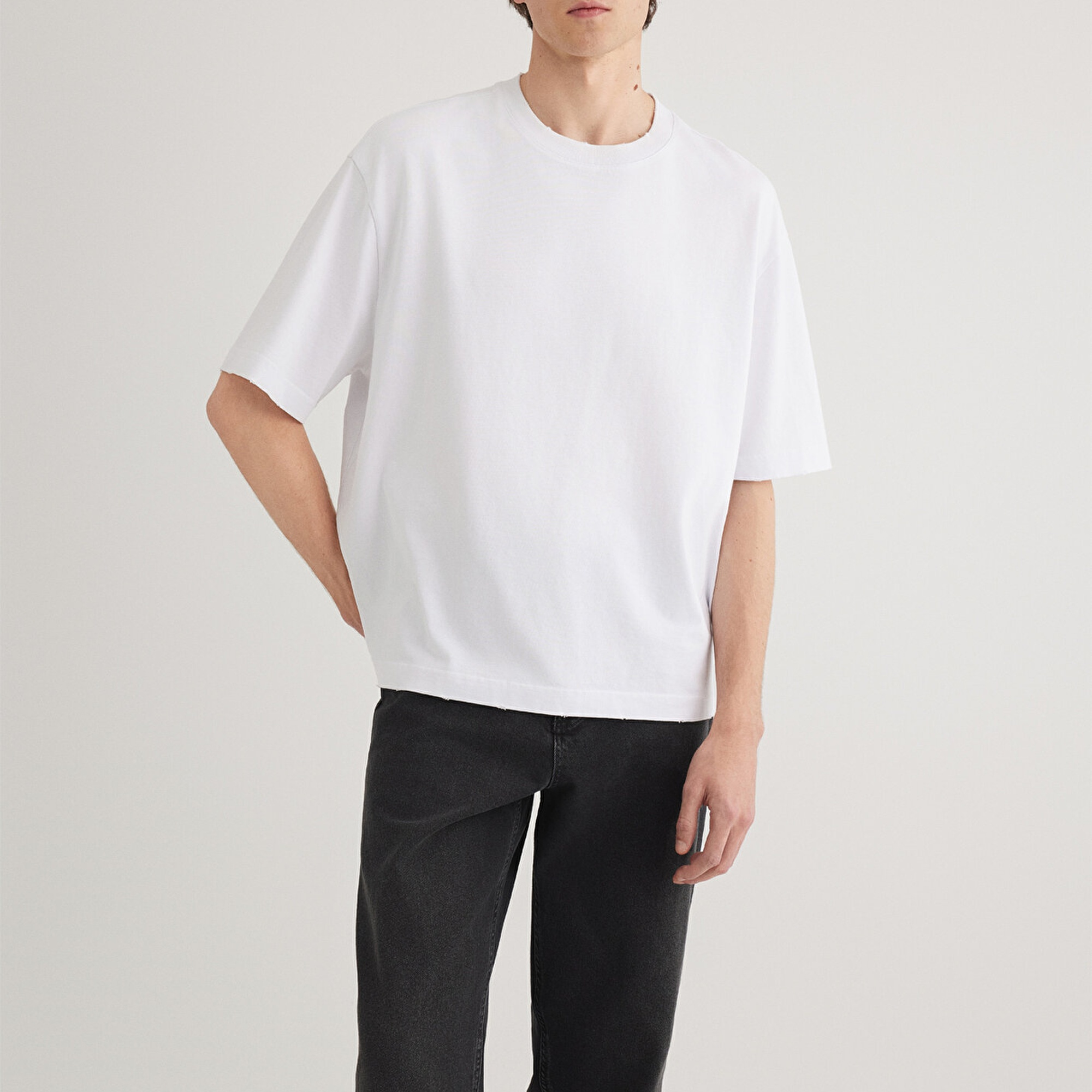 Mavi Beyaz Basic Tişört Boxy Fit 0612489-620