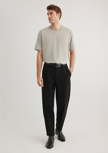  Mavi Bisiklet Yaka Gri Basic Tişört Loose Fit / Bol Rahat Kesim 0611596-70100